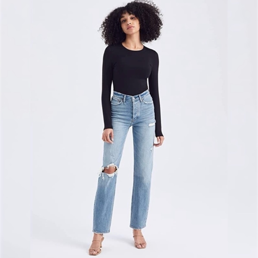 Abercrombie & Fitch Light Blue High-Rise Distressed Straight Jeans - Picture 13 of 13
